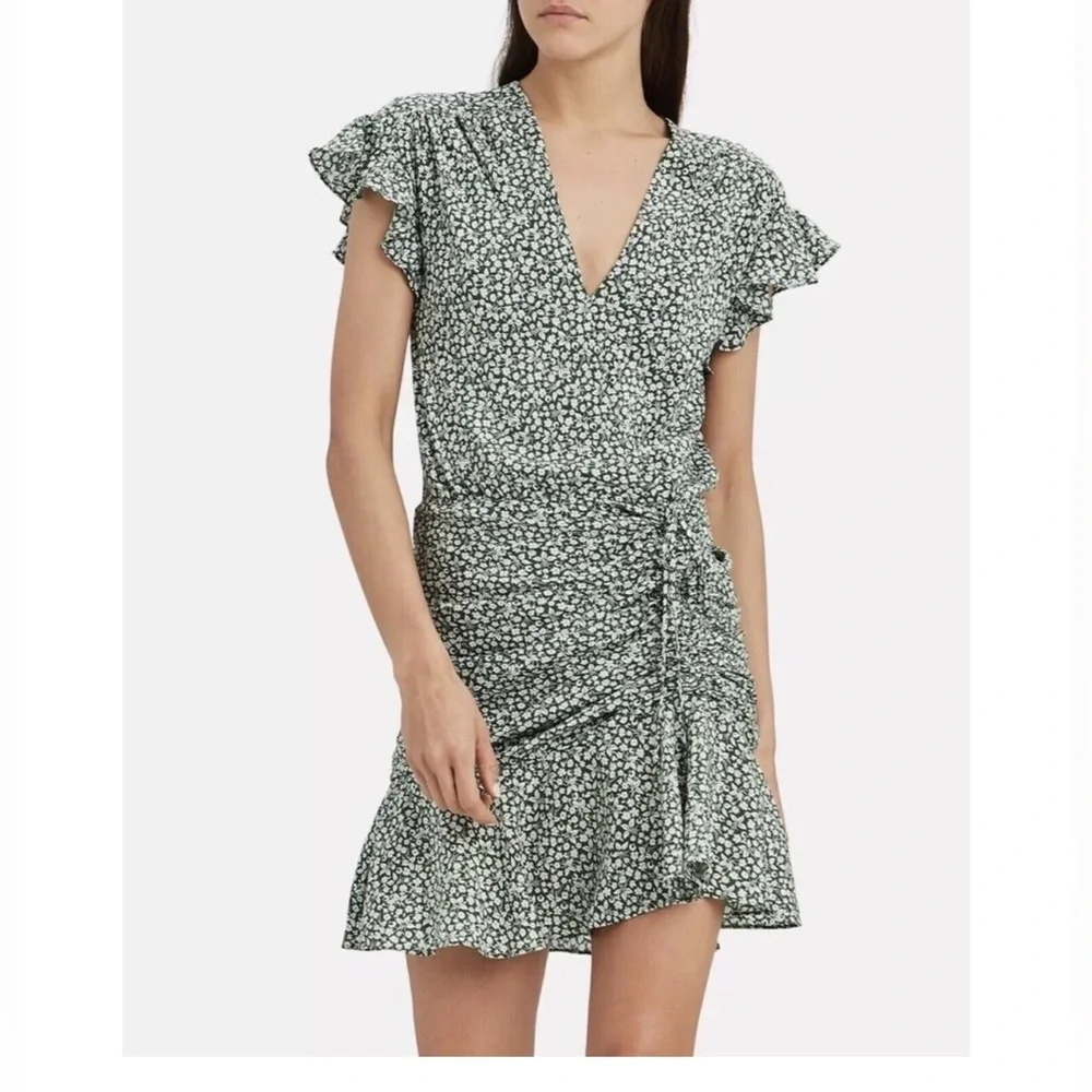 Veronica Beard Marla ruched silk dress green floral Size 0 - Picture 2 of 12